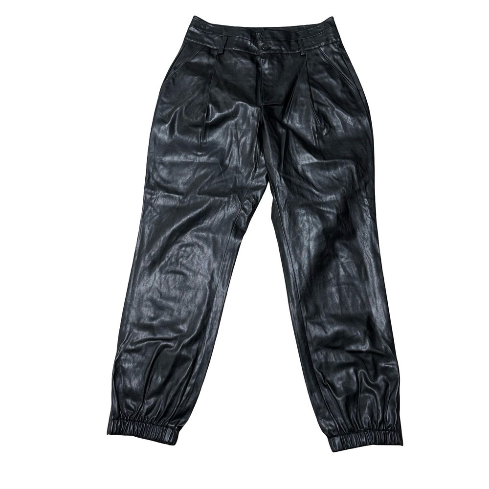 Paige Women's Faux Leather High Waist Jogger Pants Black Size 27 x 26.5